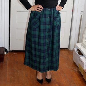 Unique Vintage Green Plaid Winter Skirt Large